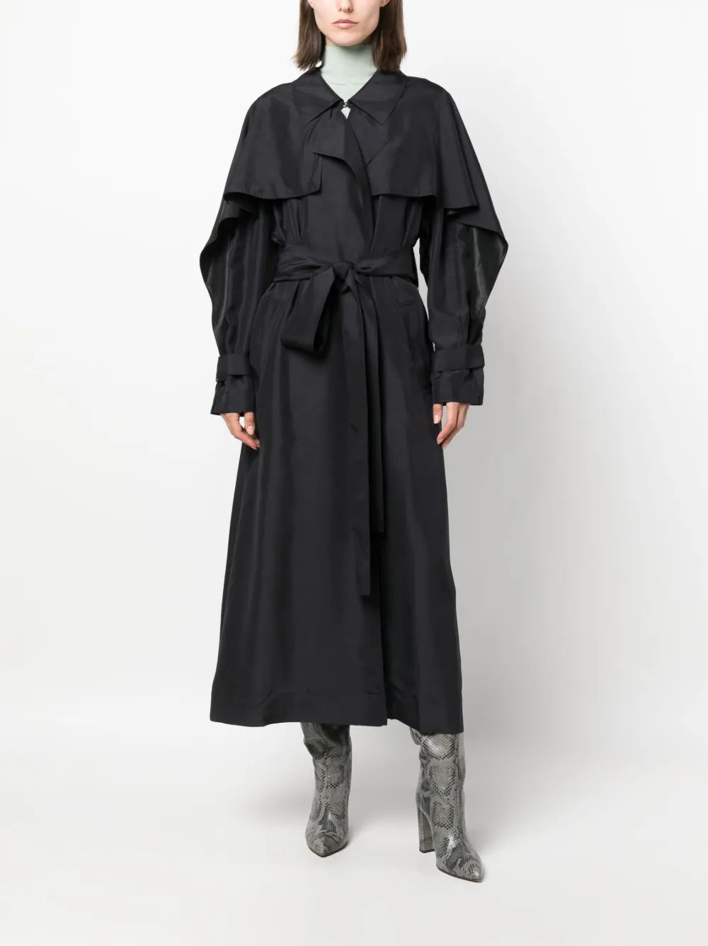 Draped Silk Trench Coat