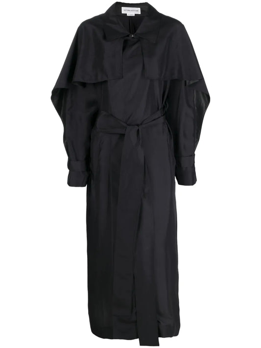 Draped Silk Trench Coat