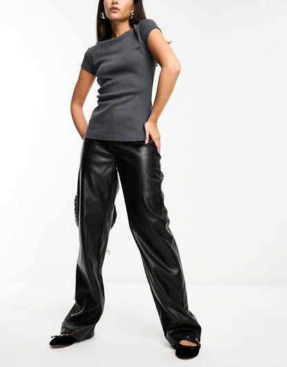 High Waisted Faux Leather Trousers