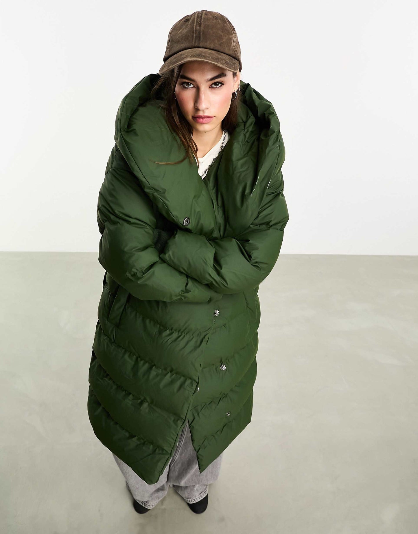 Droplets Longline Padded Coat With Oversized Hood