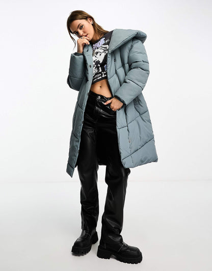 Longline Padded Coat With Oversized Hood