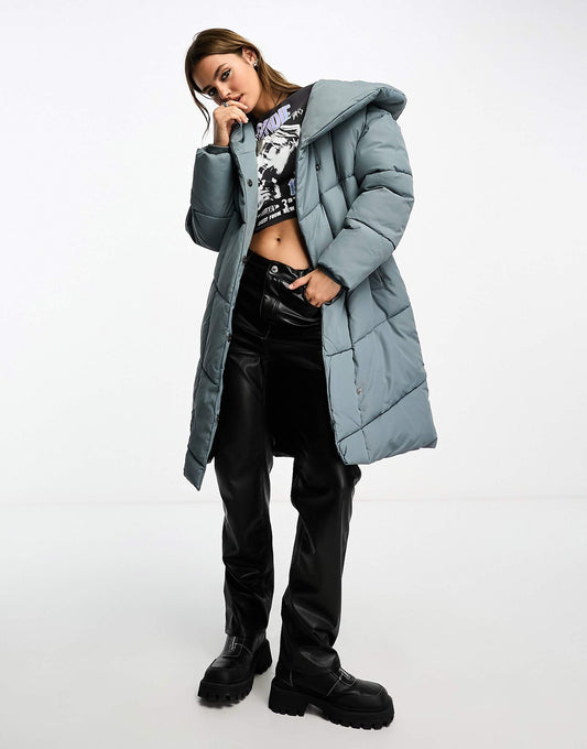 Longline Padded Coat With Oversized Hood