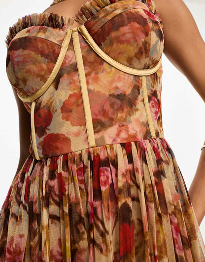 Corset Tulle Midi Dress