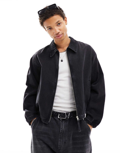 Cropped Denim Harrington Jacket