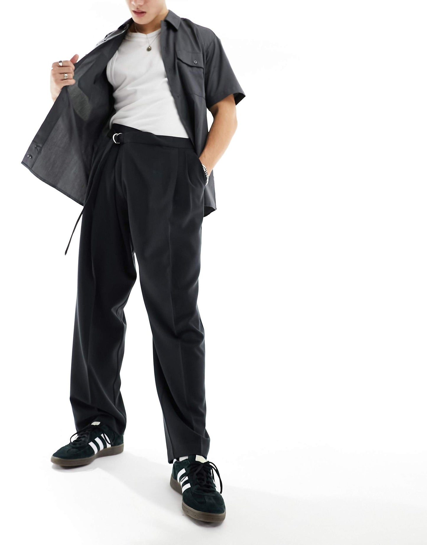 Wide Leg Smart Trousers With Asymmetric Waist Detail