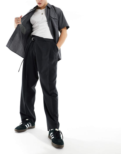 Wide Leg Smart Trousers With Asymmetric Waist Detail