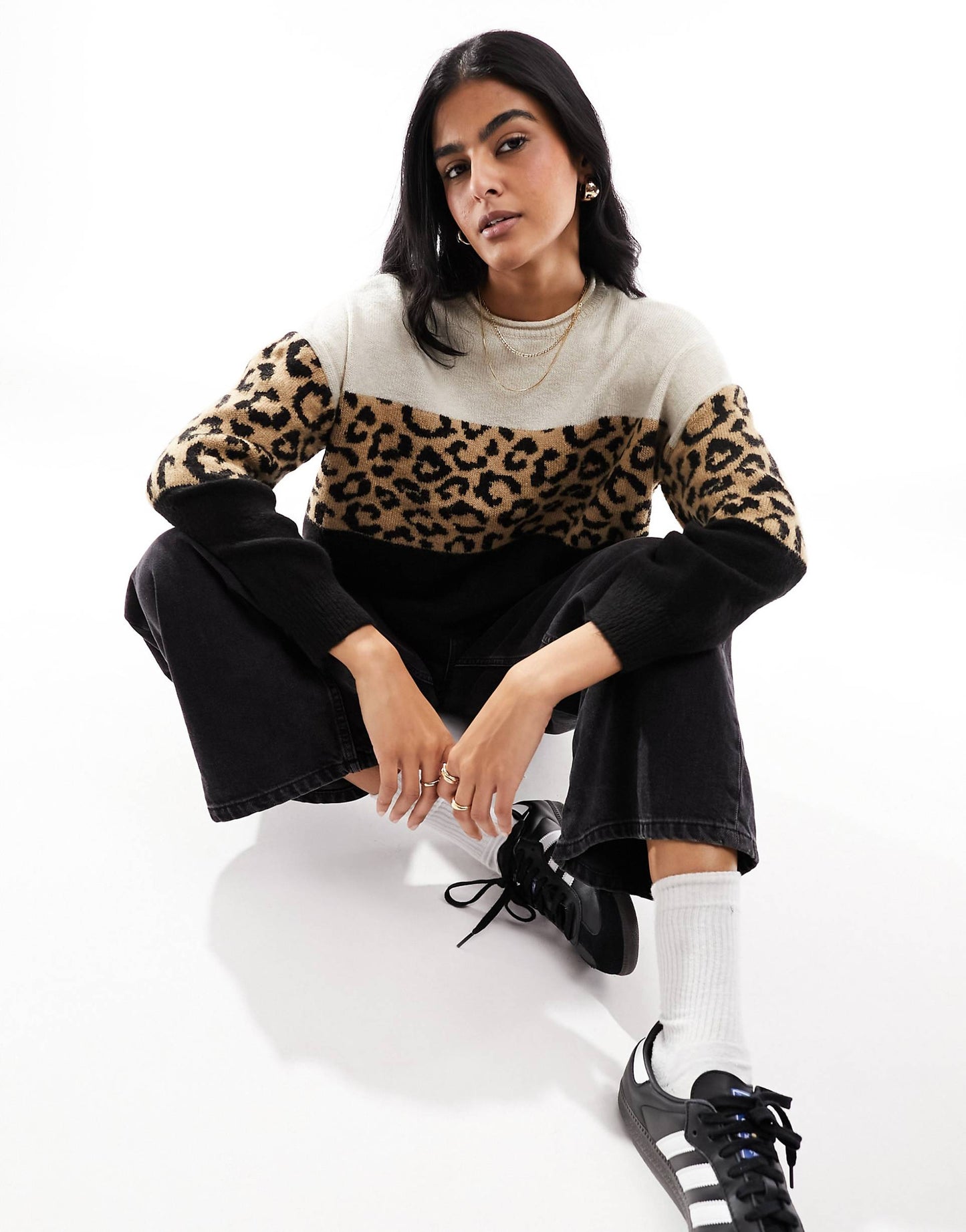 Animal Print Colour Block Jumper