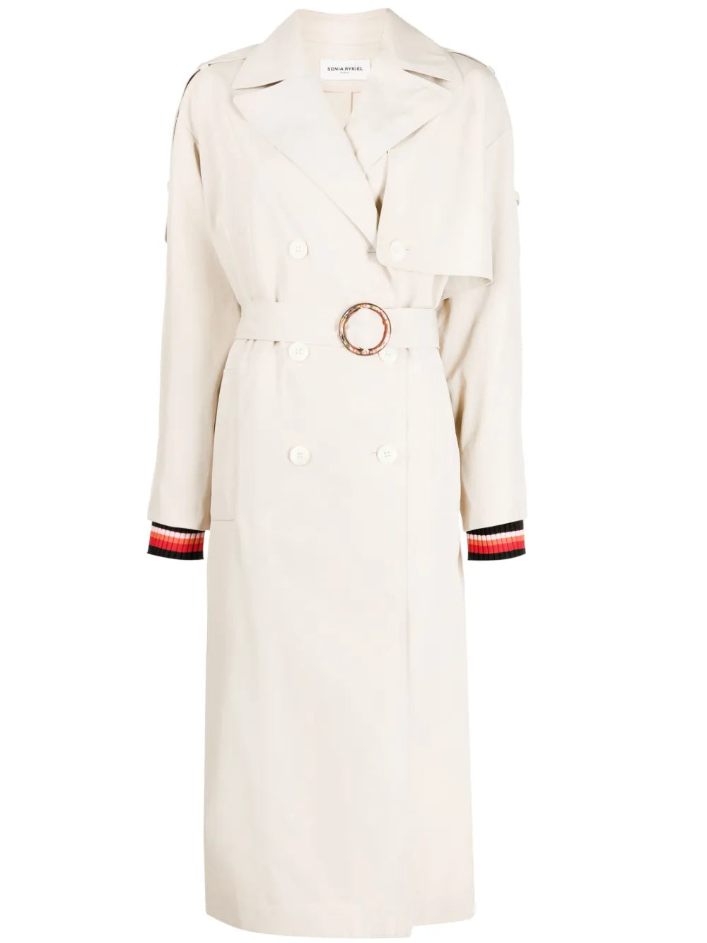 Stripe-Detail Belted Trench Coat