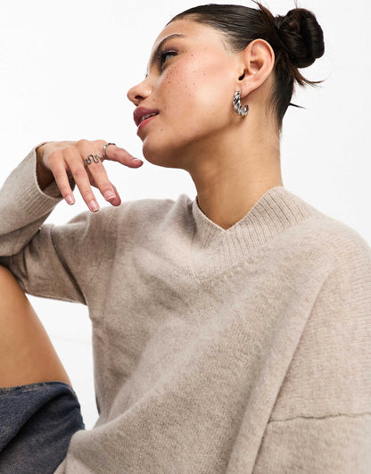Reece High V Neck Wool Jumper