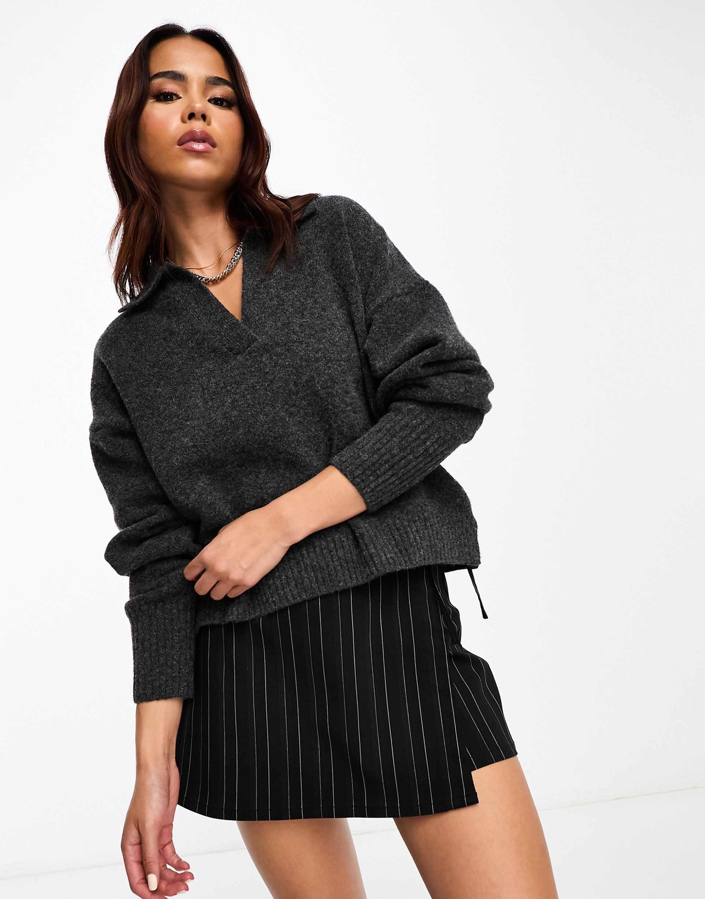 Long Sleeve Collar Knitted Sweater
