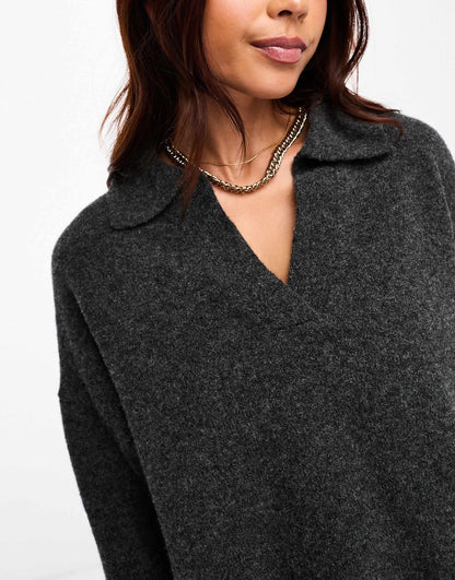 Long Sleeve Collar Knitted Sweater