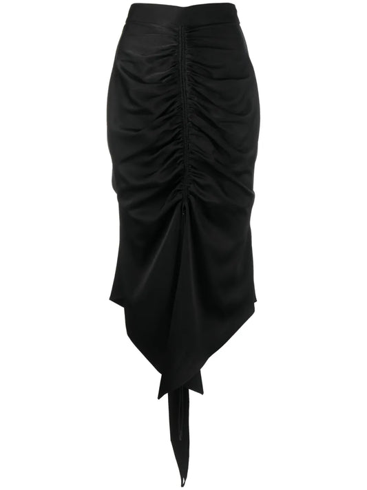High-Waisted Ruched Midi Skirt