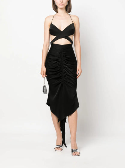 High-Waisted Ruched Midi Skirt
