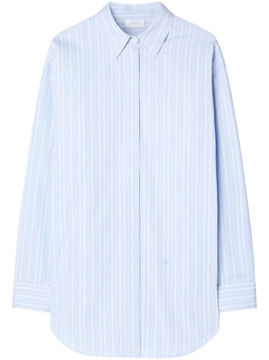 Zip-Detail Pinstriped Poplin Shirt