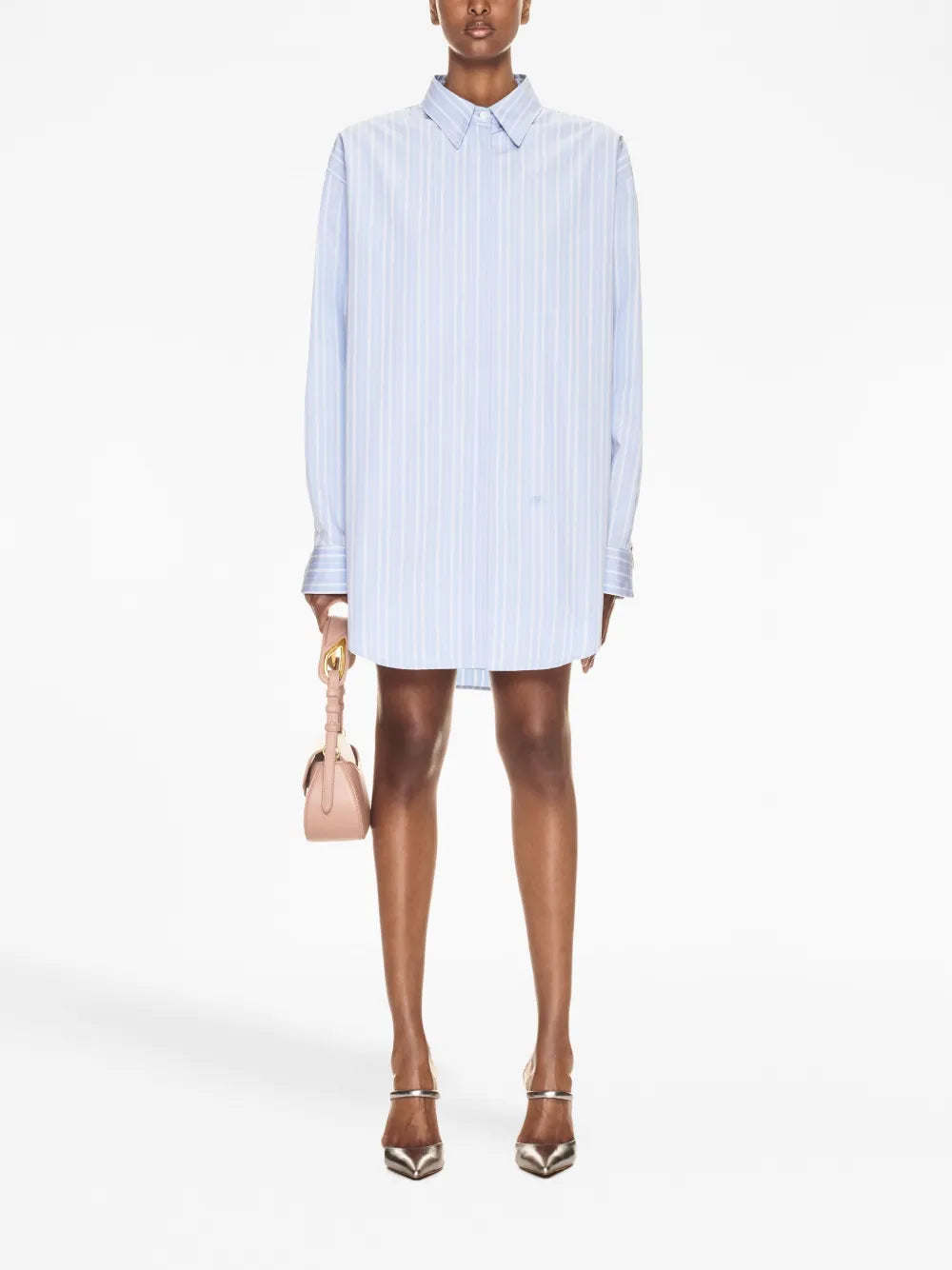 Zip-Detail Pinstriped Poplin Shirt