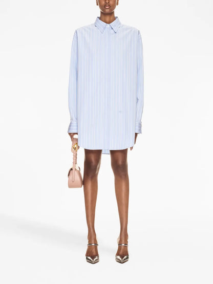 Zip-Detail Pinstriped Poplin Shirt