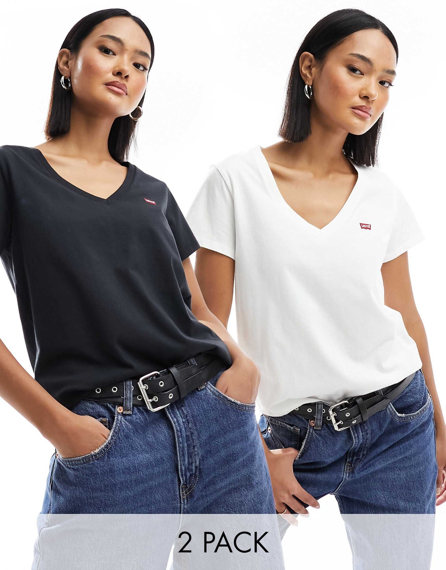 2 Pack V Neck T-Shirts With Small Logo