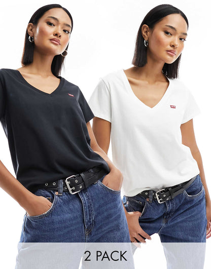2 Pack V Neck T-Shirts With Small Logo