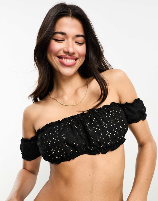 Exclusive Mystic Bardot Off The Shoulder Frill Broderie Bikini Top