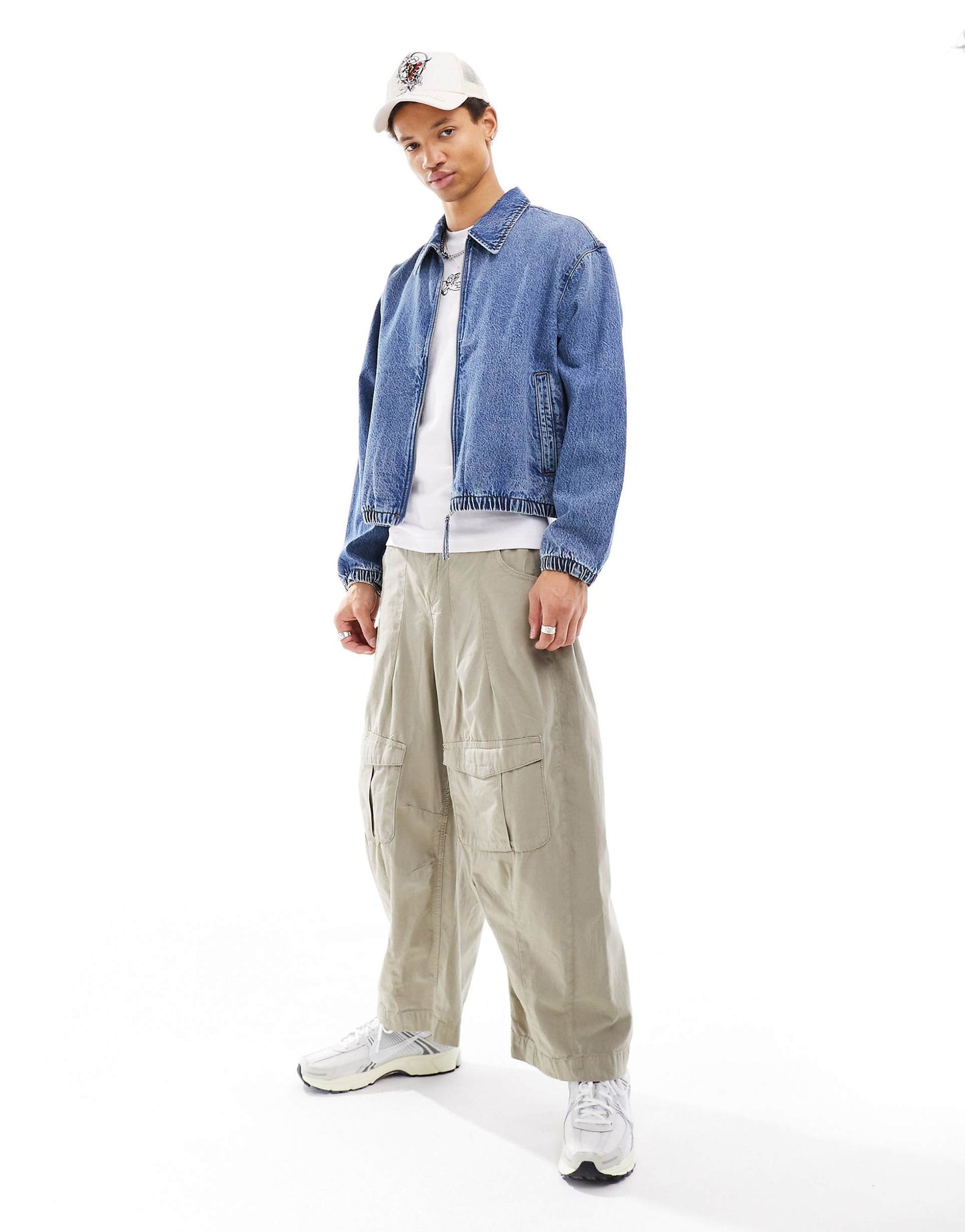 Cropped Denim Harrington Jacket