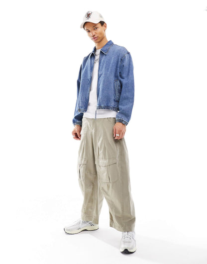 Cropped Denim Harrington Jacket