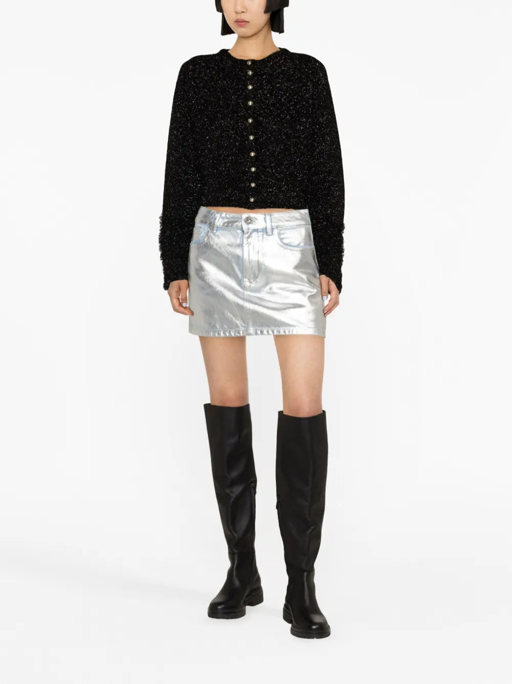 Metallic Denim Miniskirt