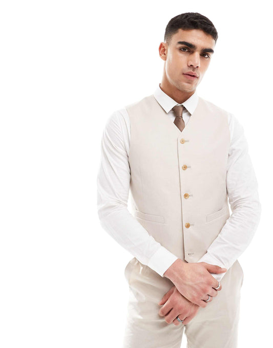Slim Linen Blend Suit Waistcoat