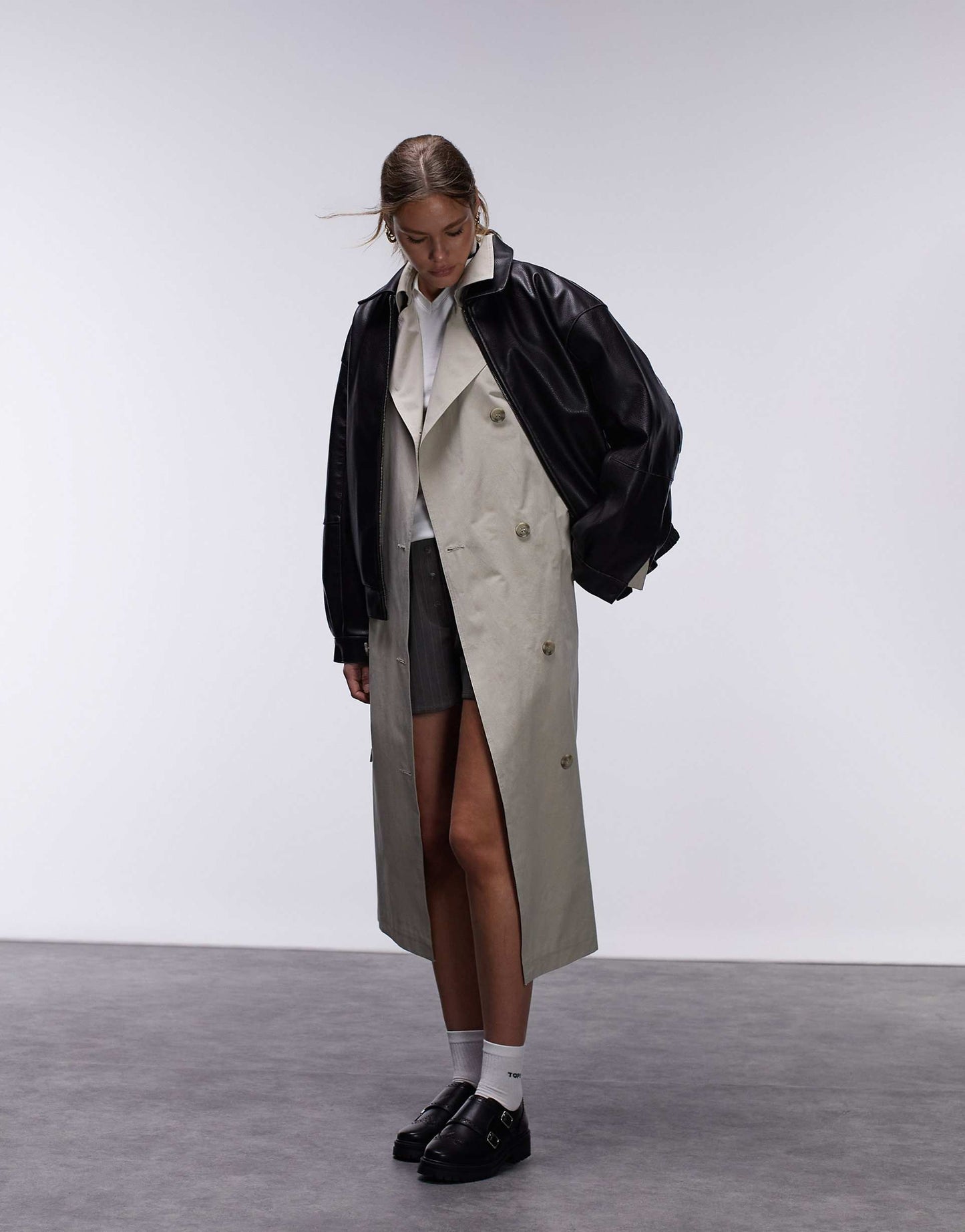 Faux Leather Oversized Bomber Jacket