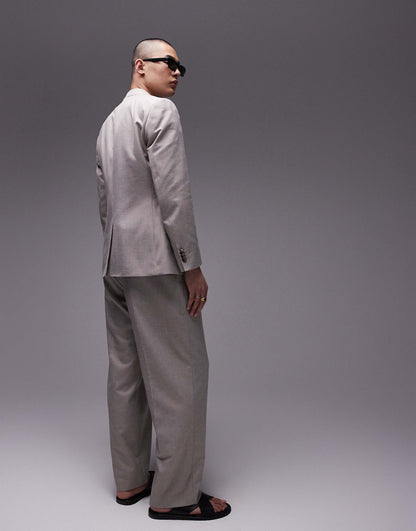 Wide Leg Linen Blend Suit Trouser