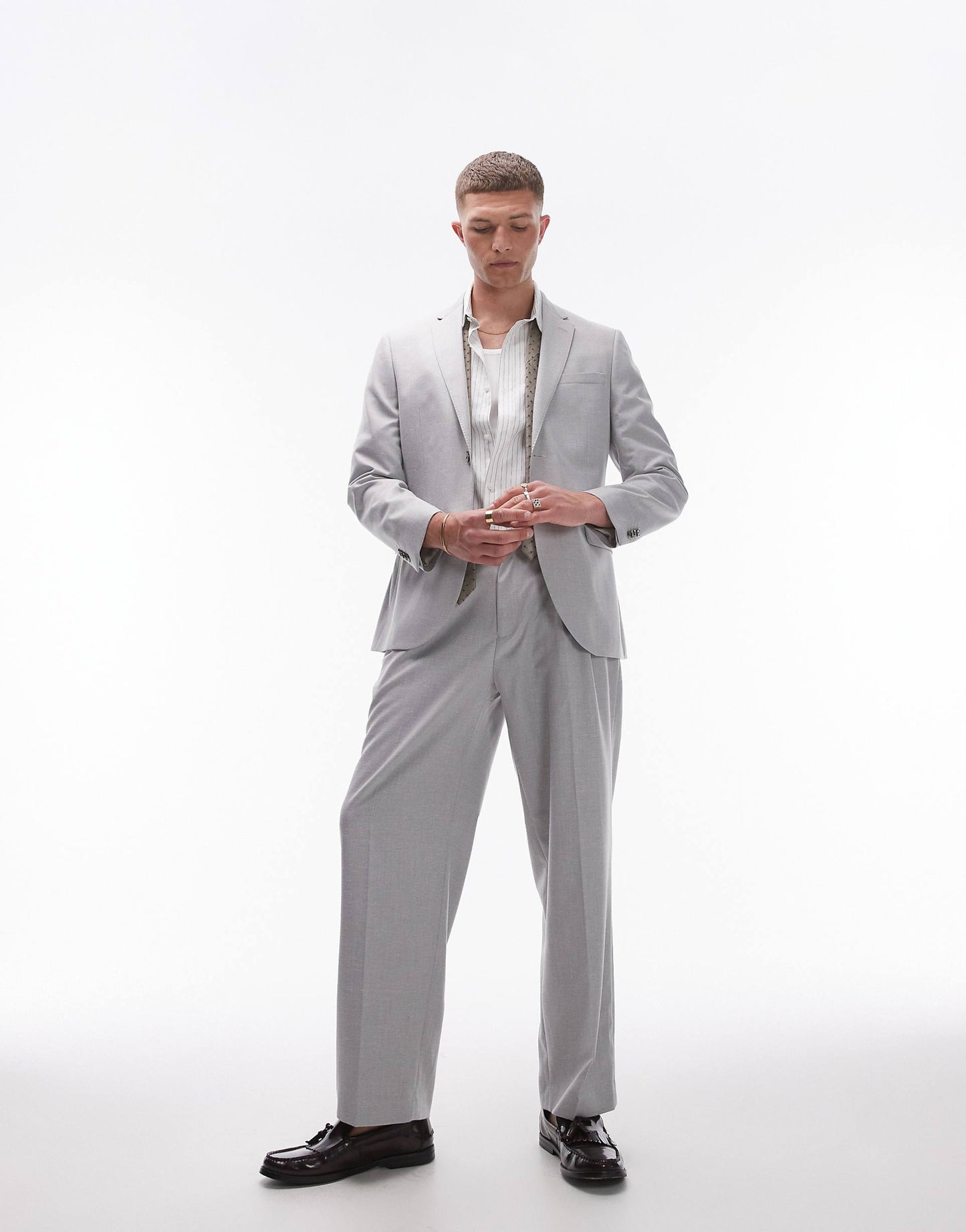 Wide Leg Linen Blend Suit Trouser