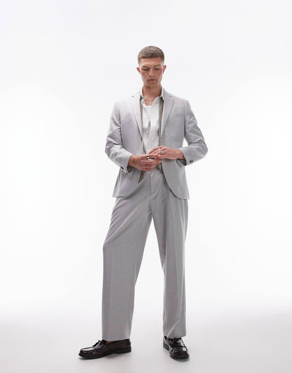 Wide Leg Linen Blend Suit Trouser