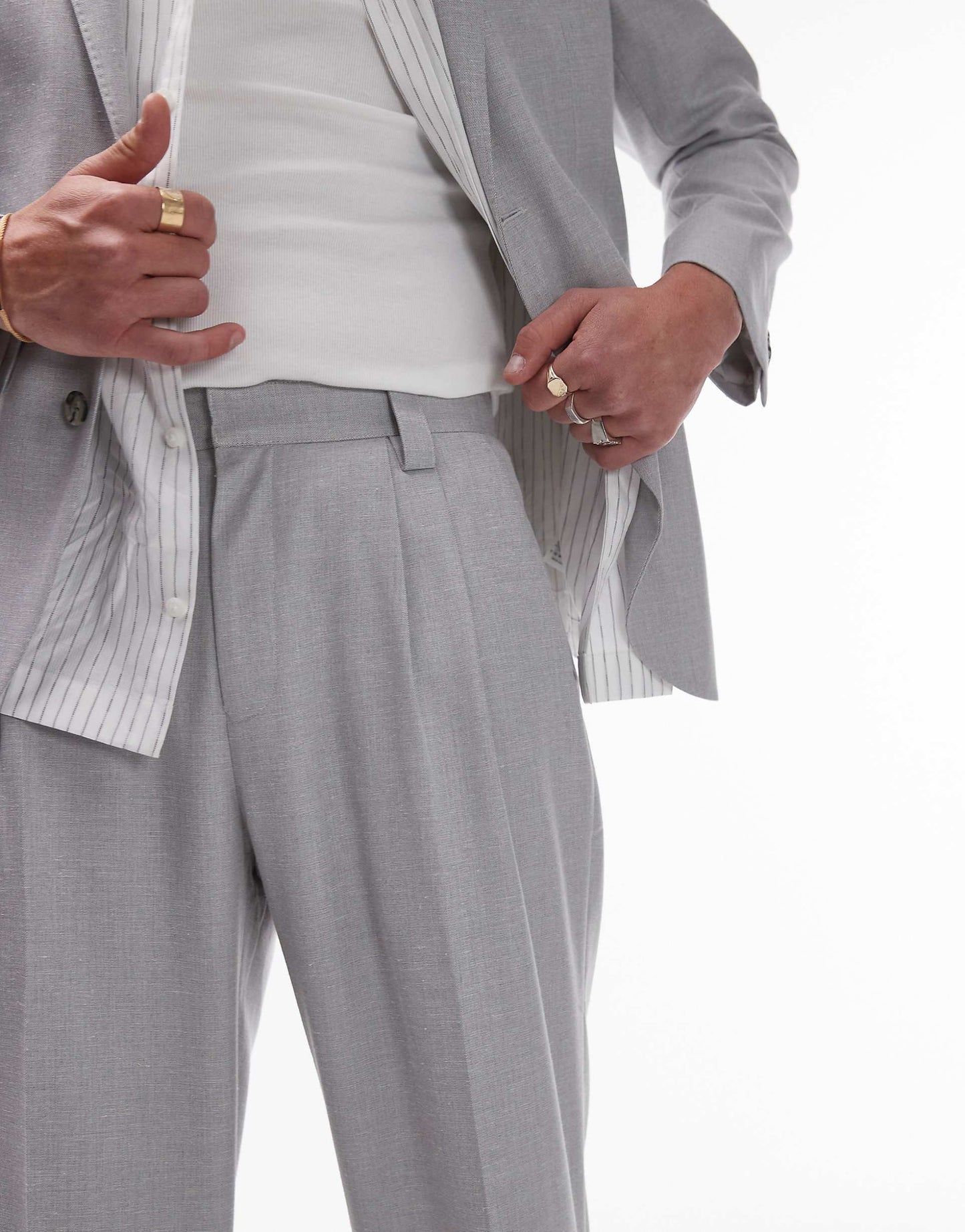 Wide Leg Linen Blend Suit Trouser