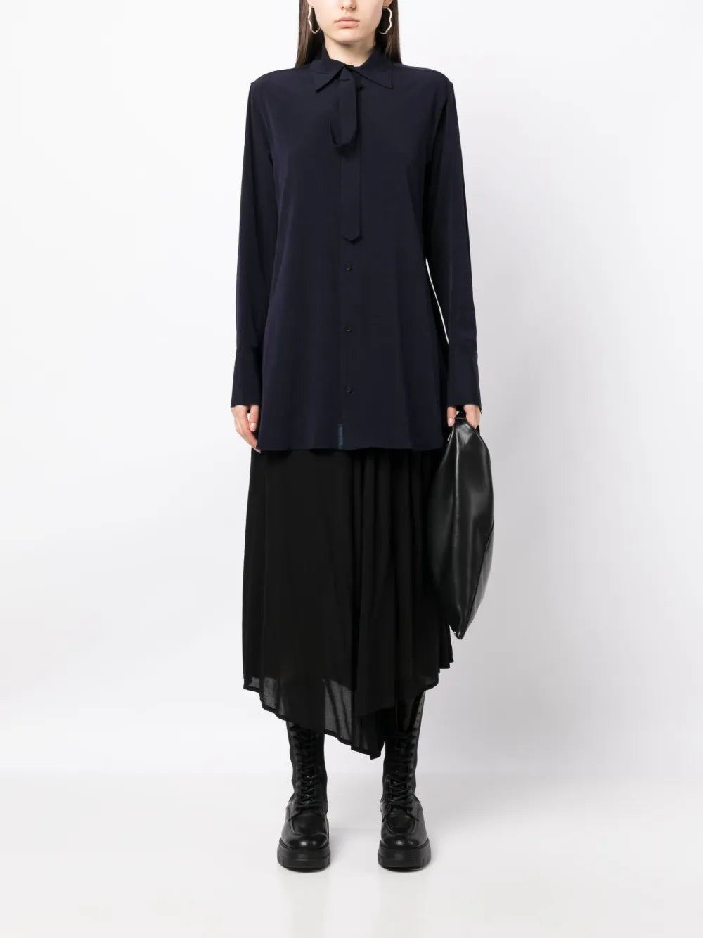 Lace-Fastening Long-Sleeved Blouse