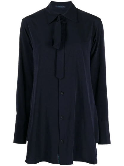 Lace-Fastening Long-Sleeved Blouse