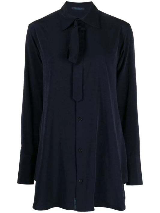 Lace-Fastening Long-Sleeved Blouse