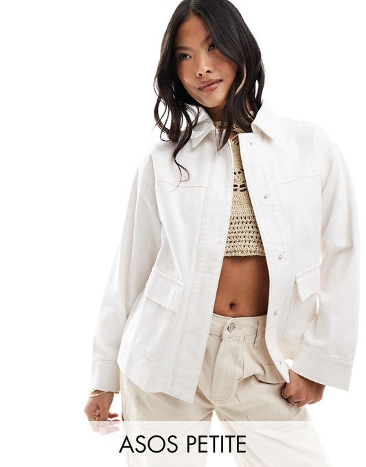 Petite Cotton Twill Shacket With Pocket