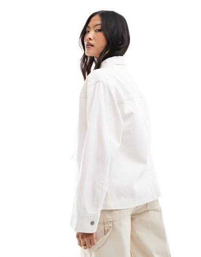 Petite Cotton Twill Shacket With Pocket