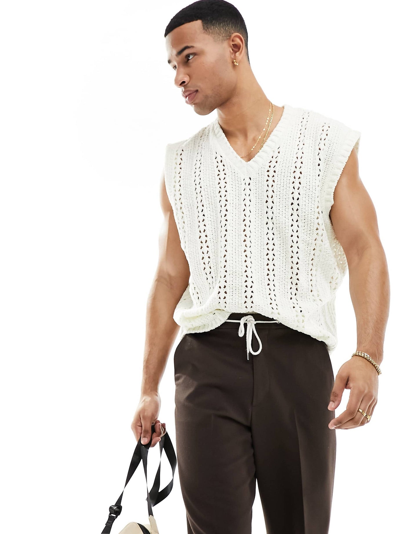 Knitted Pointelle V Neck Vest