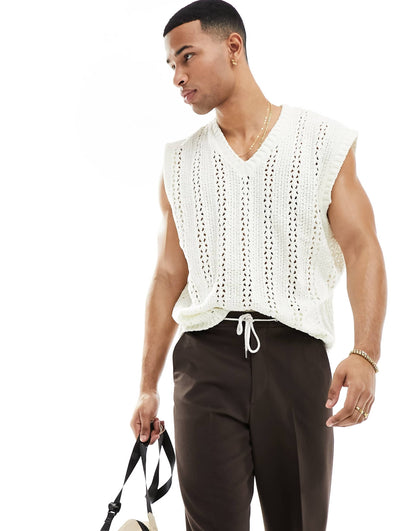 Knitted Pointelle V Neck Vest