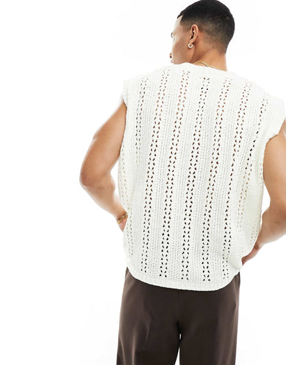 Knitted Pointelle V Neck Vest