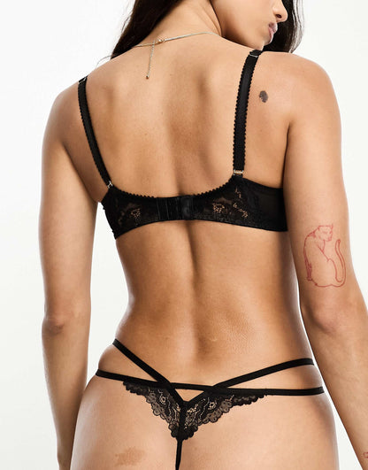 Caged Rose Thong With Floral Embroidery