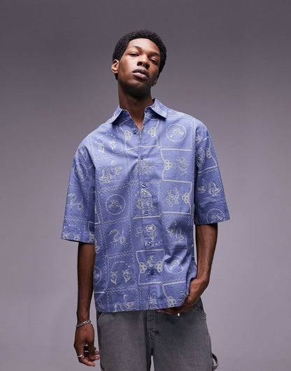 Short Sleeve All Over Embroidered Relaxed Western Shirt