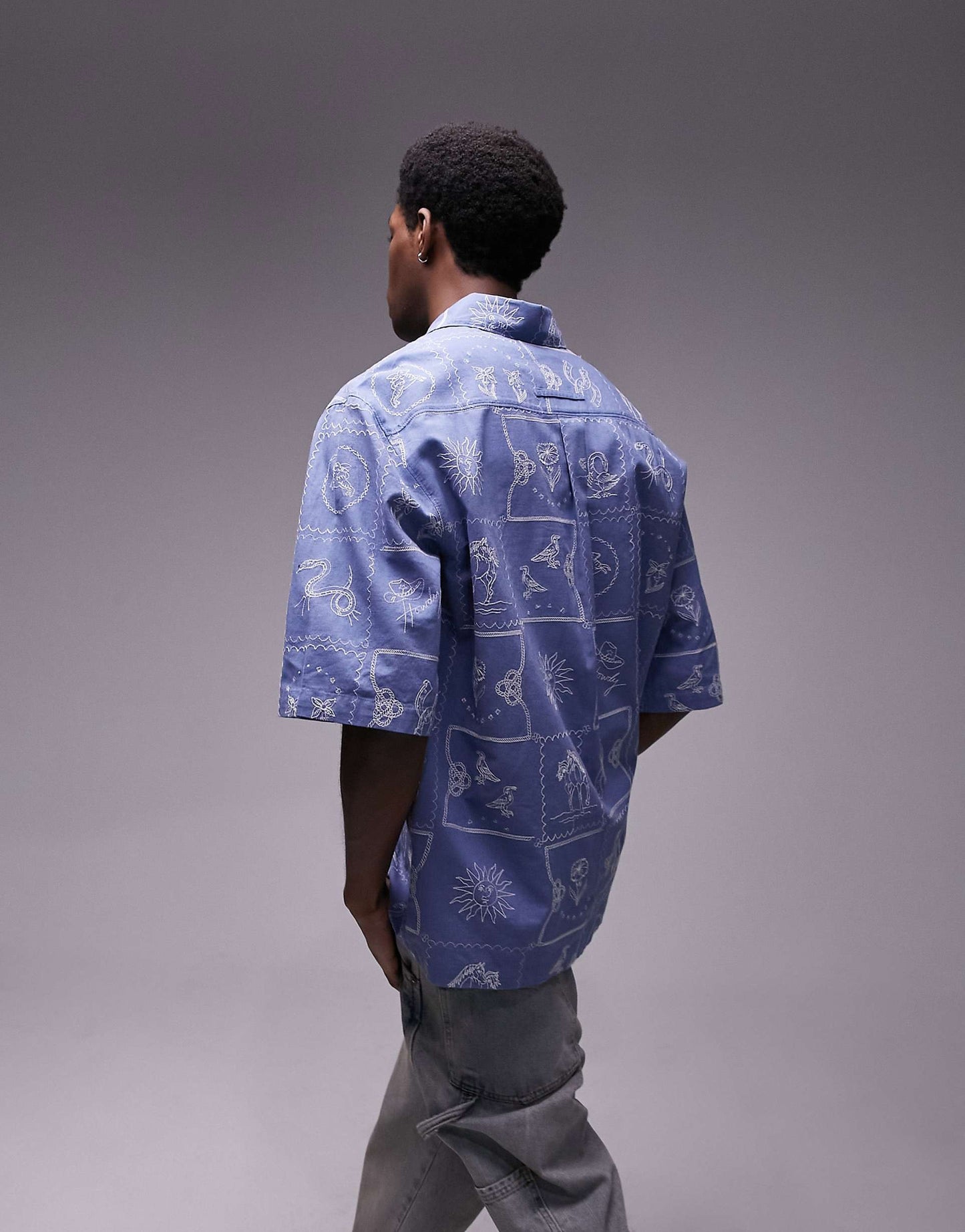 Short Sleeve All Over Embroidered Relaxed Western Shirt