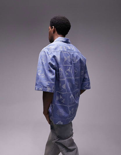 Short Sleeve All Over Embroidered Relaxed Western Shirt