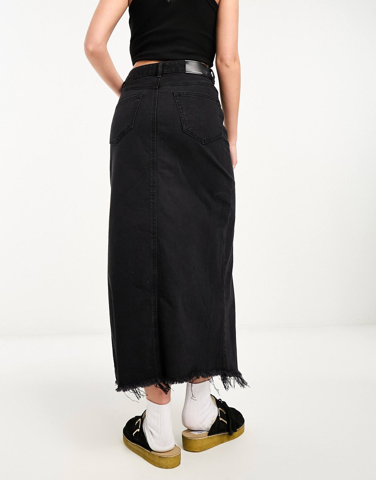 Button Through Denim Midi Skirt