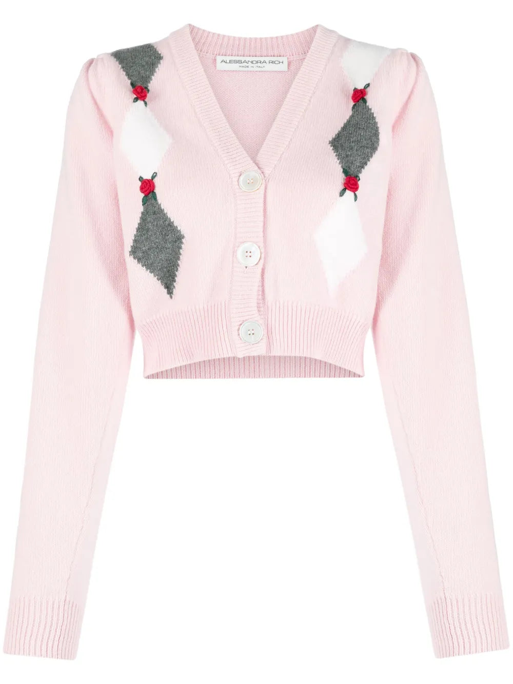 Intarsia-Knit Floral-Detail Cardigan