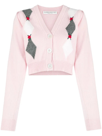 Intarsia-Knit Floral-Detail Cardigan
