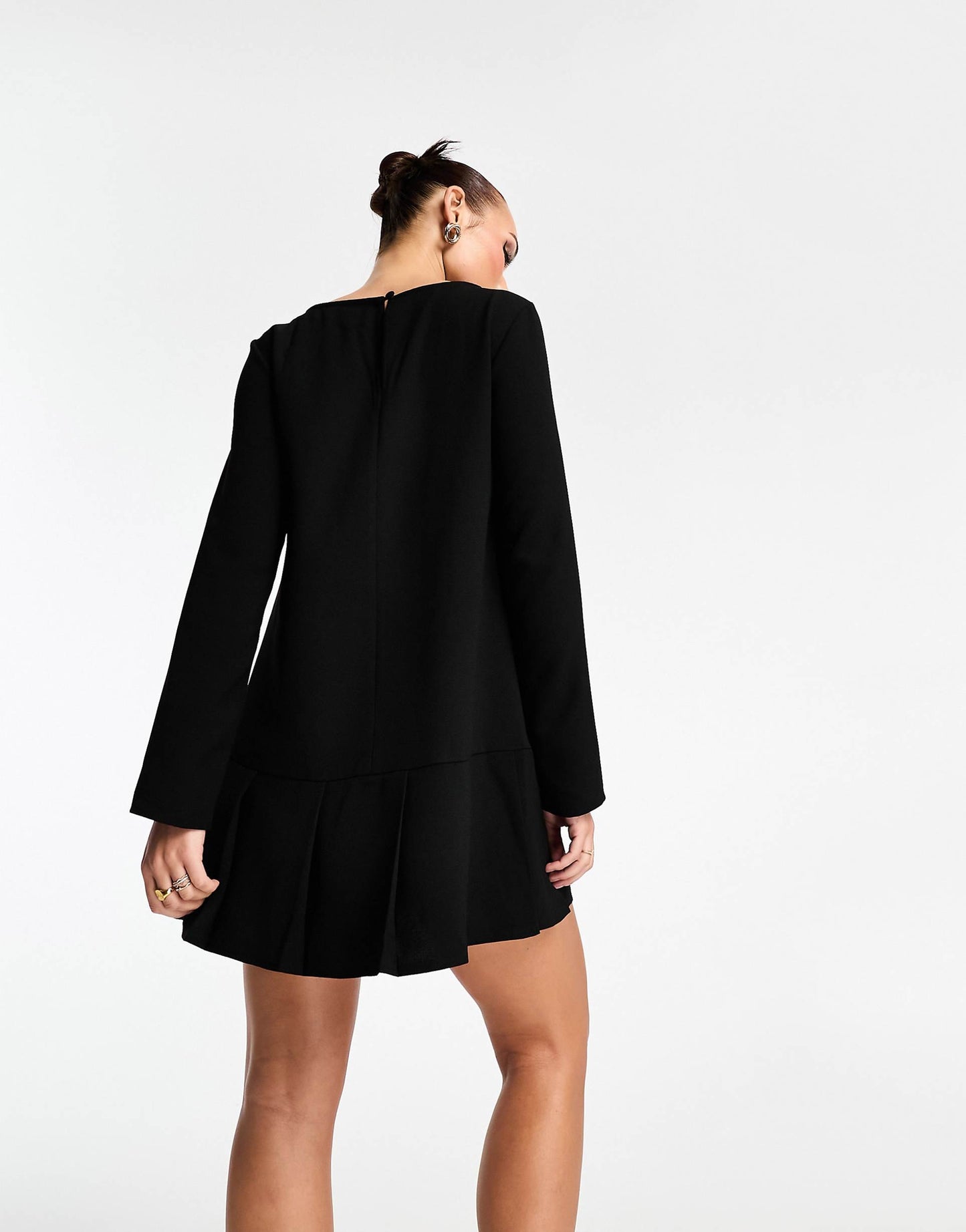 Long Sleeve Dropped Waist Box Pleat Mini Dress