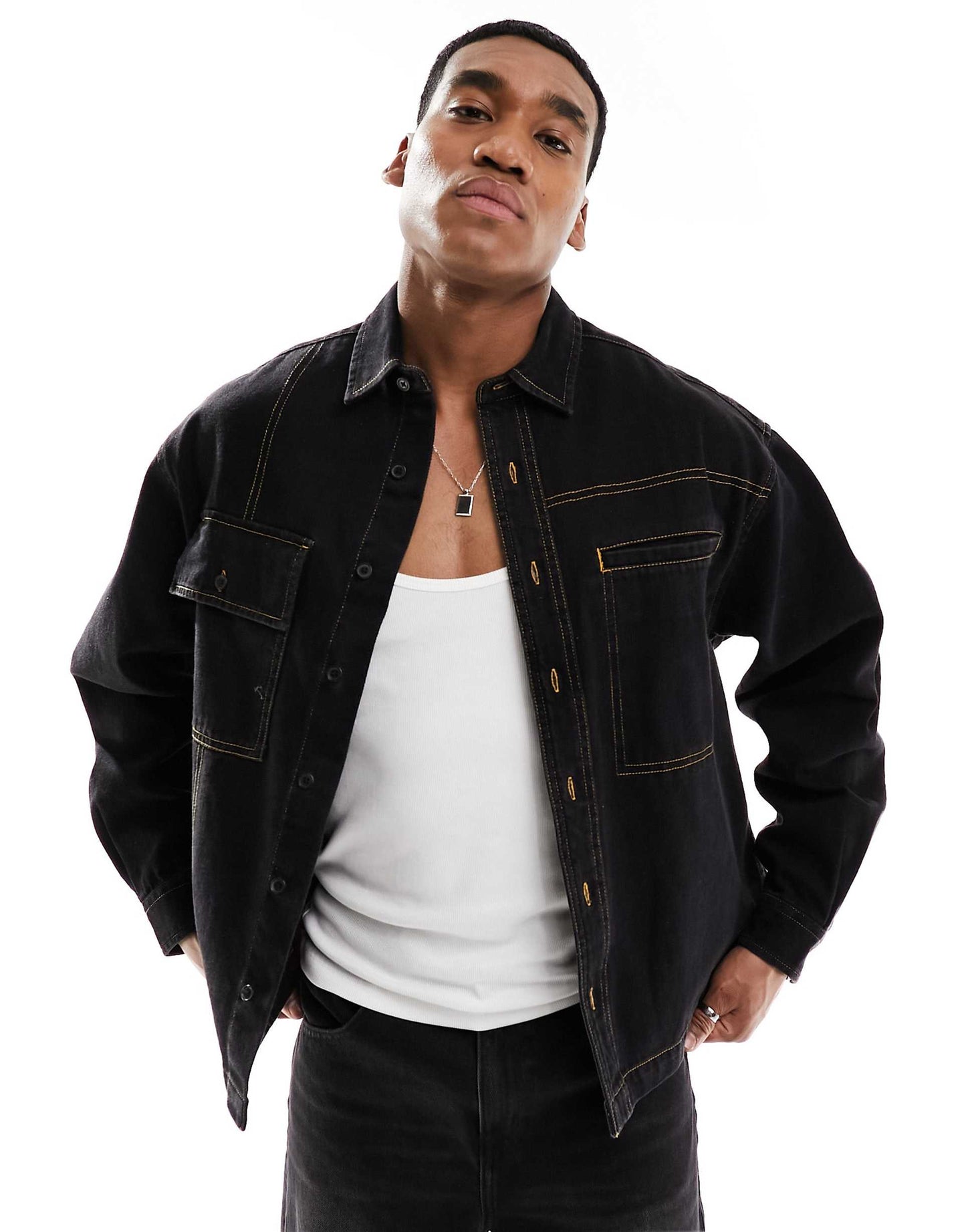 Boxy Oversized Revere Shirt With Contrast Stitch