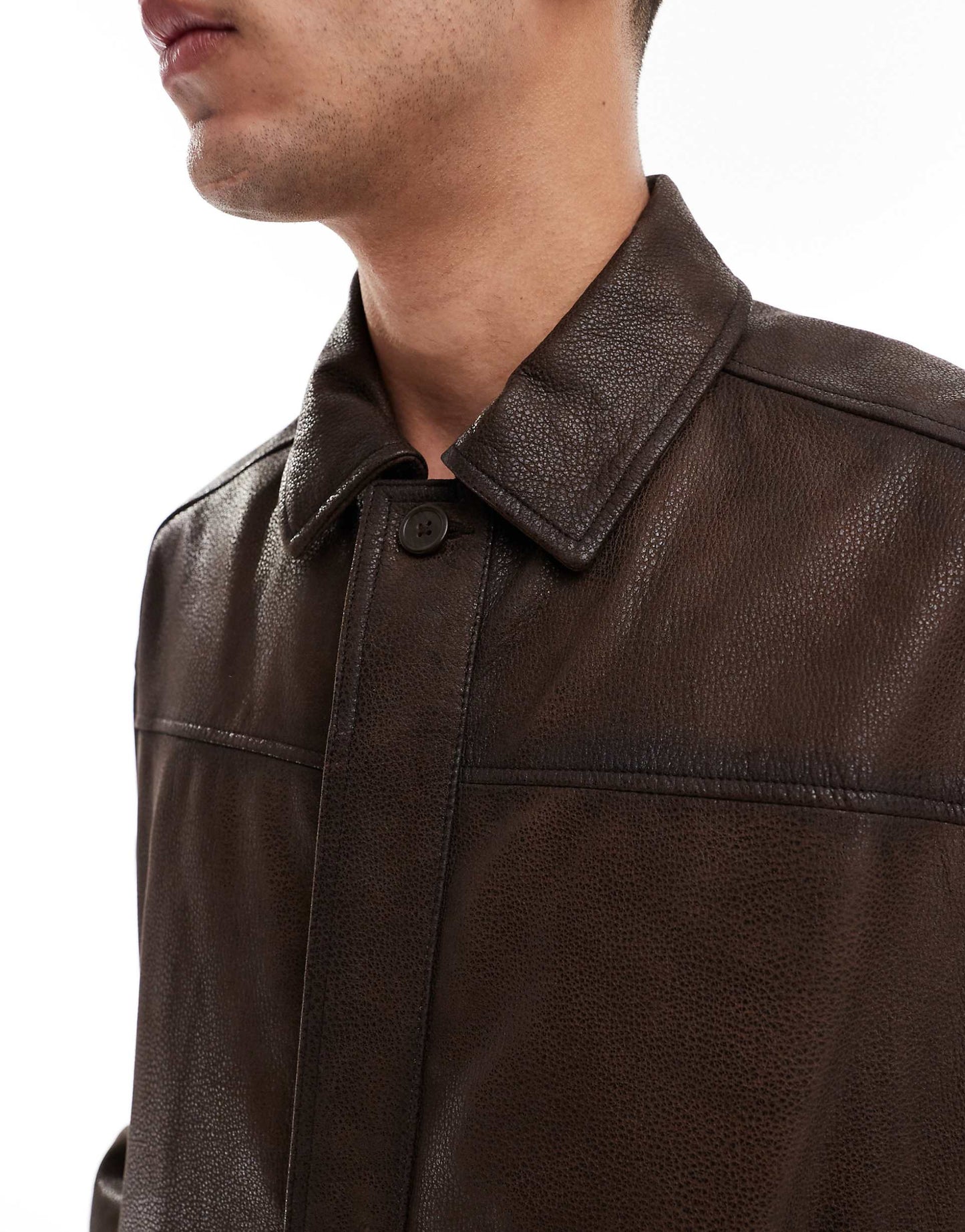 Oversized Real Leather Harrington Jacket